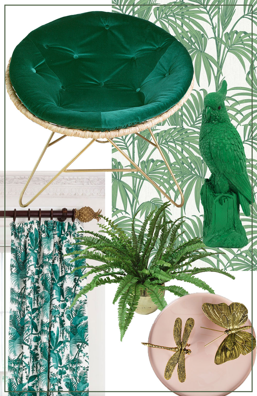 Tropical interiors is a key look for SS16. Think lush tropical greenery with colonial rattan- Audenza