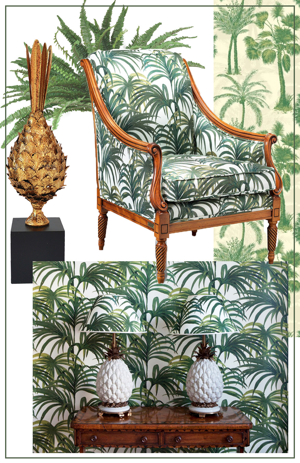 Tropical interiors is a key look for SS16. Think lush tropical greenery with colonial rattan- Audenza