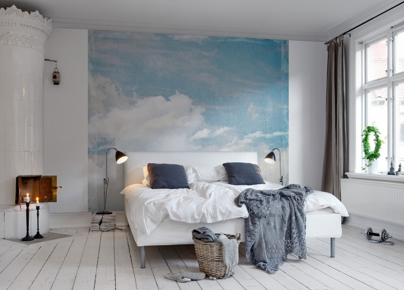 Rebel Walls 'cloud puff' mural is the perfect backdrop for a restful night’s sleep, or for a calming, zen like space anywhere in the home.
