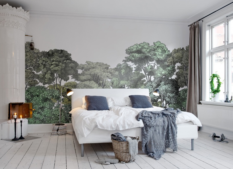 5 Tips for Incorporating Bold Wallpapers in your Home – If you want to be on trend with your décor, then murals are the hottest new way to wallpaper, and there are so many designs out there, from forest scenes, to blue skies. This mural is by Rebel walls and is called ‘Bellewood.’
