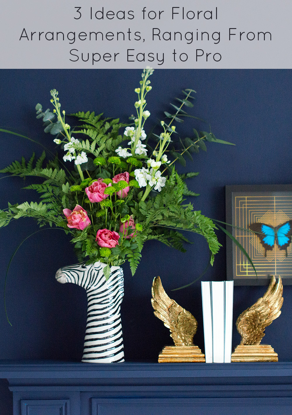 He is such a handsome chap this zebra vase that he doesn’t even need flowers to make a statement, but he certainly creates real wow factor when filled with floral loveliness. To give you some tips for flower arranging in the zebra vase we have styled him in 3 different ways so you can see how different he looks.