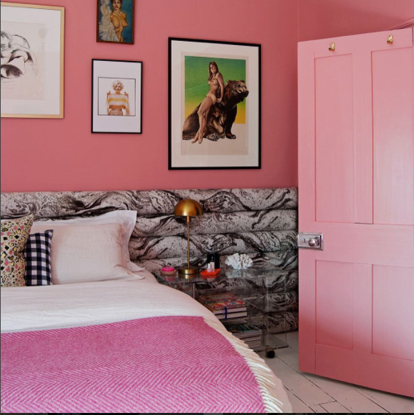 This bedroom is an explosion of pink, but tone it down with some black and it instantly becomes more cutting edge and slightly racy.