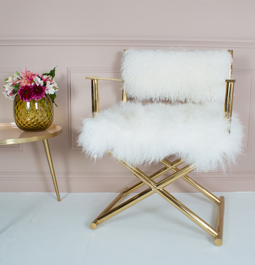 Gold decor styling tips. A beautifully lavish and ultra-glam statement piece, the mongolian fur chair is a new take on a director’s chair with chutzpah. 