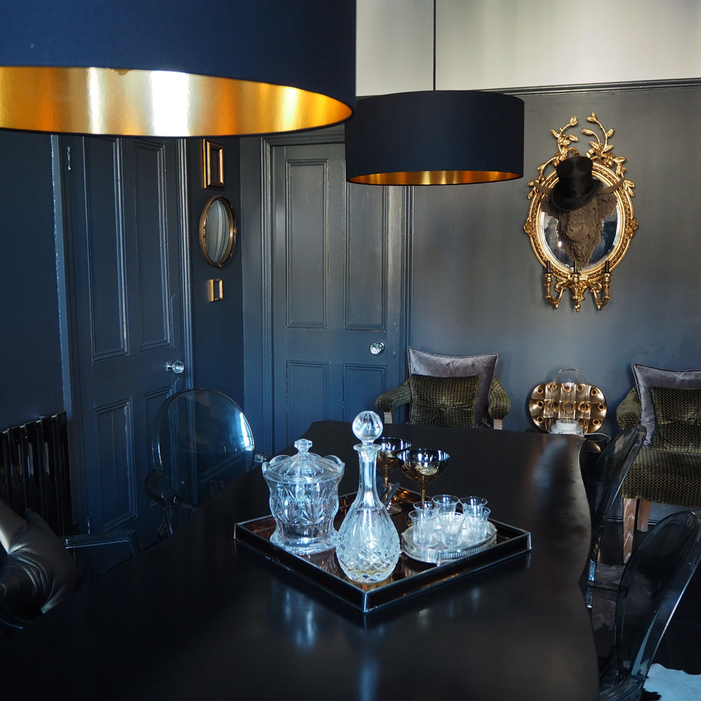 House Tour - Rachel Edmonds. Dining room inspiration. Moody interiors. Dark, rich colours with gold accents