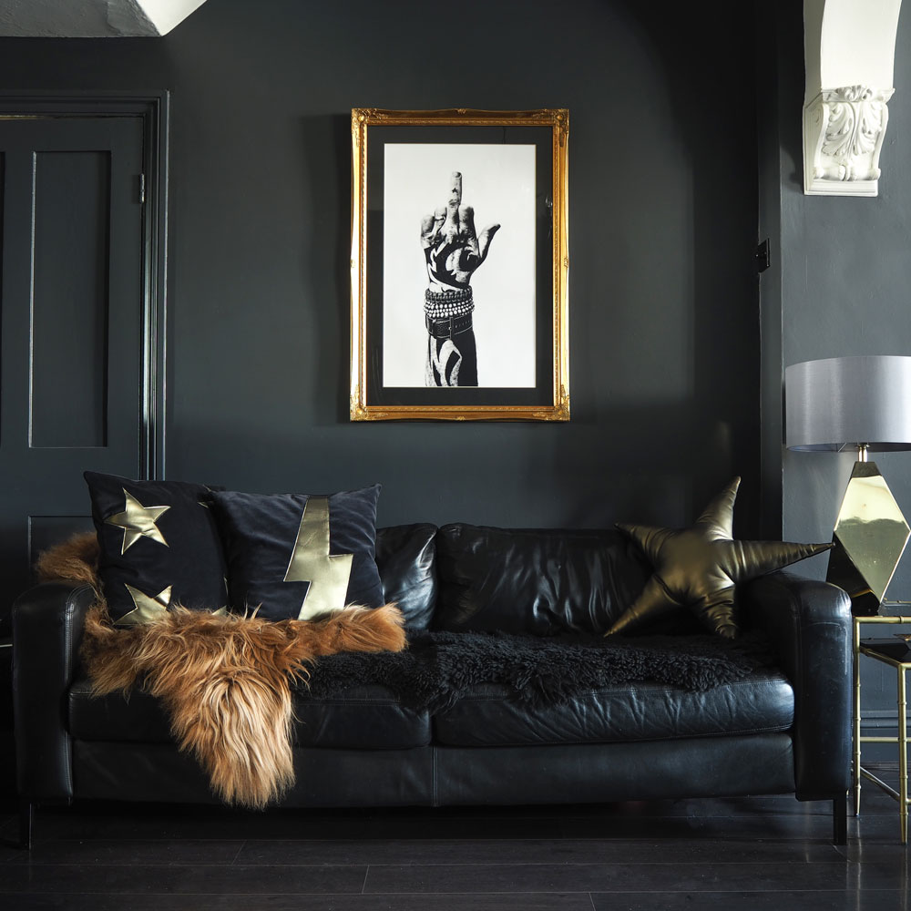 House Tour - Rachel Edmonds. Living room inspiration. Moody interiors. Dark colours and gold accents