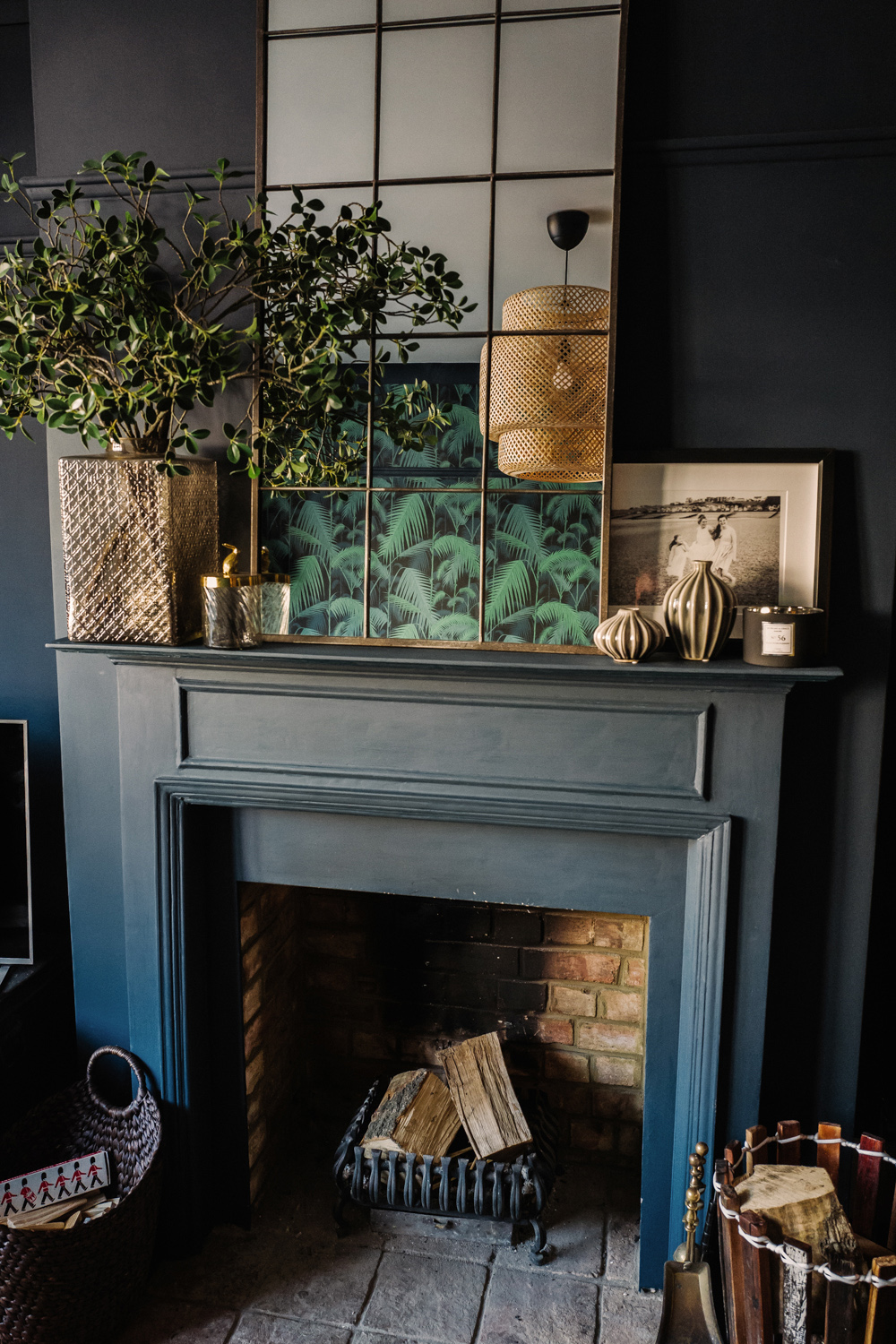 Dark and moody living room design.