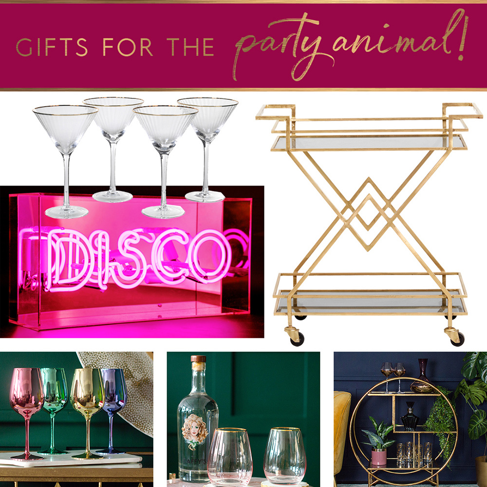Our carefully selected gifts for the party animal are perfect for a family member or friend who just loves to entertain. From your cool and quirky prosecco popping party pal, to your timeless and glamourous bestie who loves to wine and dine you, we've got them all covered.  Let's face it, no serious party animal should be without a drinks trolley, so whether you're feeling flush or you're chipping in as a group gift, they're a sure-fire hostess-pleaser. 