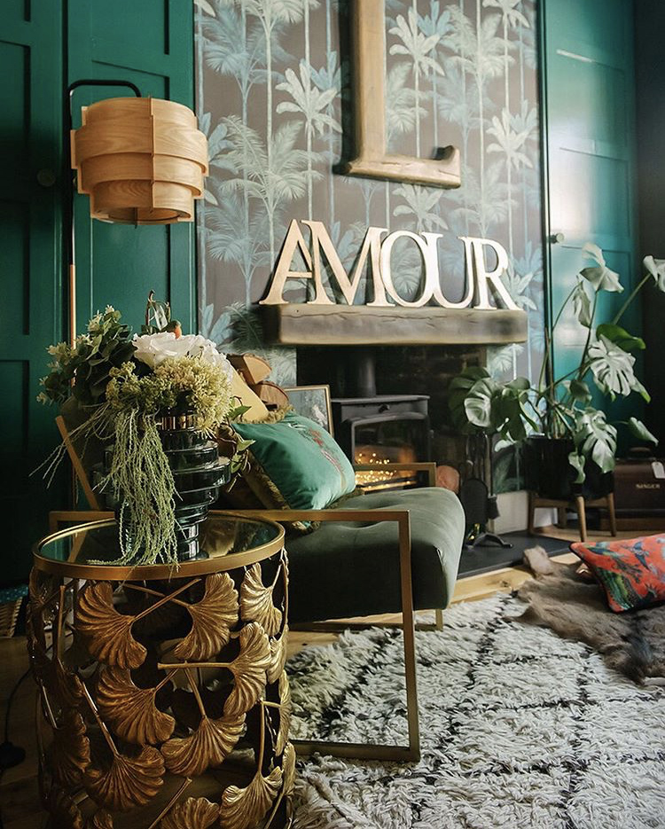 Eclectic green living room inspiration styling our gold ginkgo leaf side table
