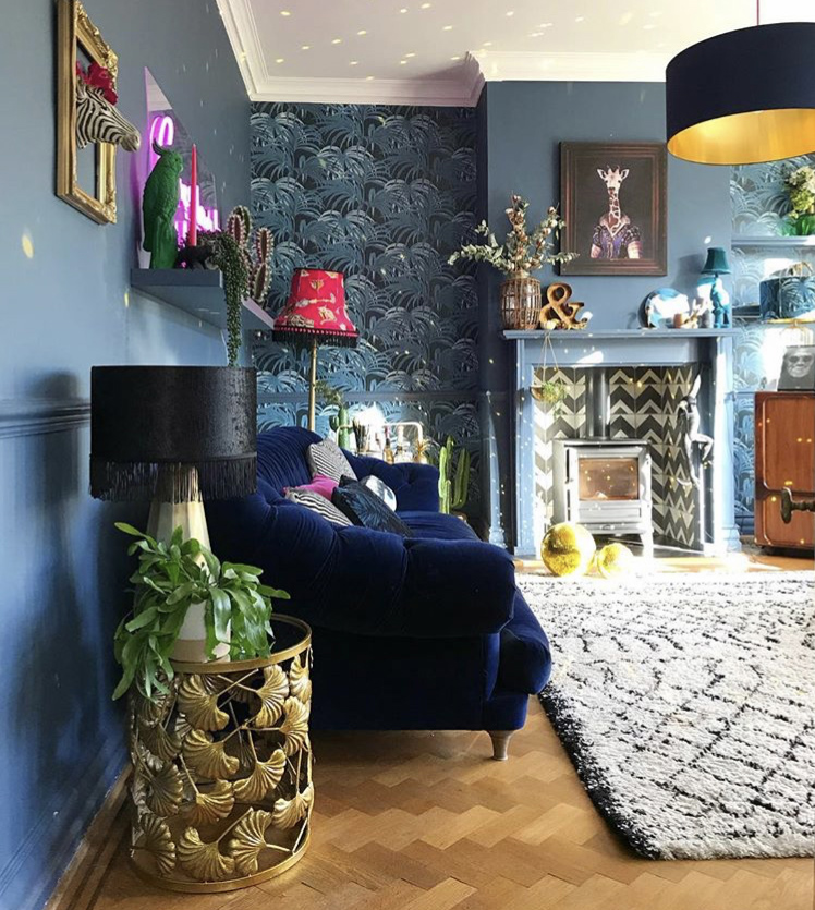 Quirky moody blue living room inspiration