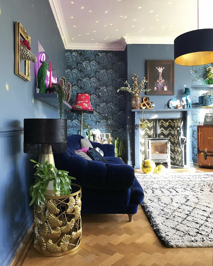 Eclectic blue living room inspiration styling our gold ginkgo leaf side table
