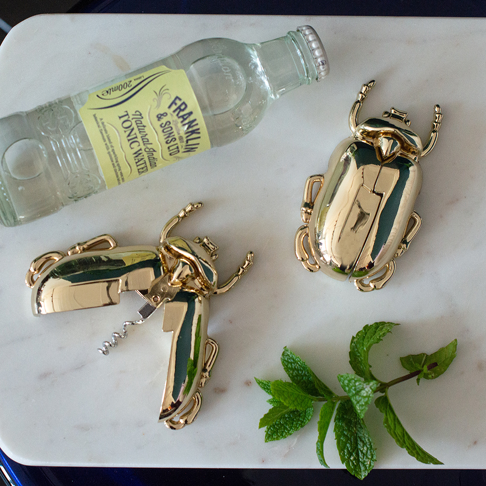 Barware for parties - gold beetle corkscrew