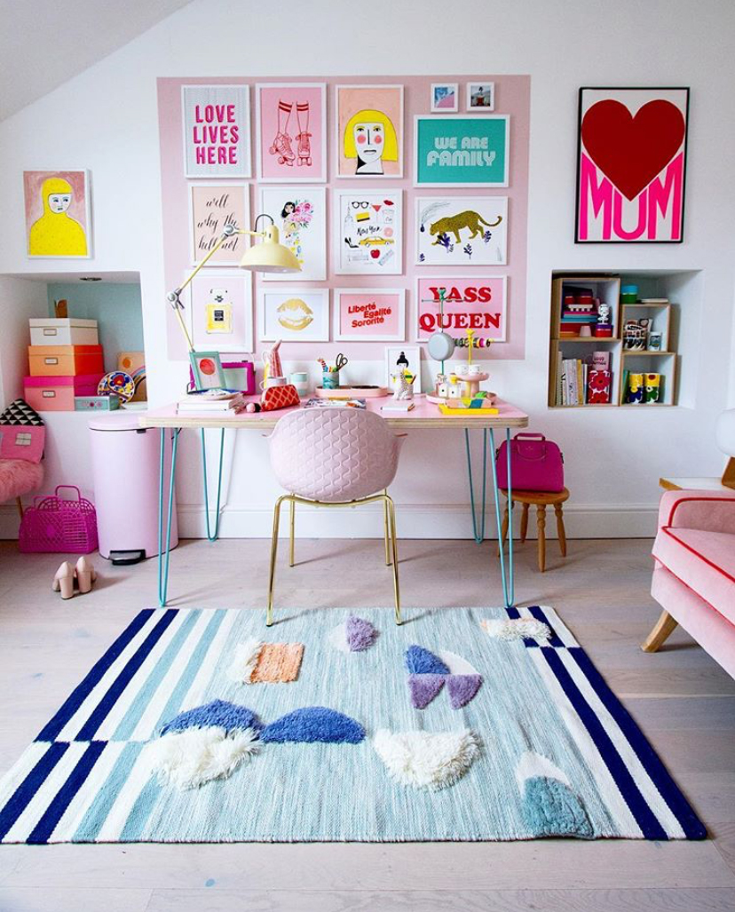 Quirky, pastel pink home office