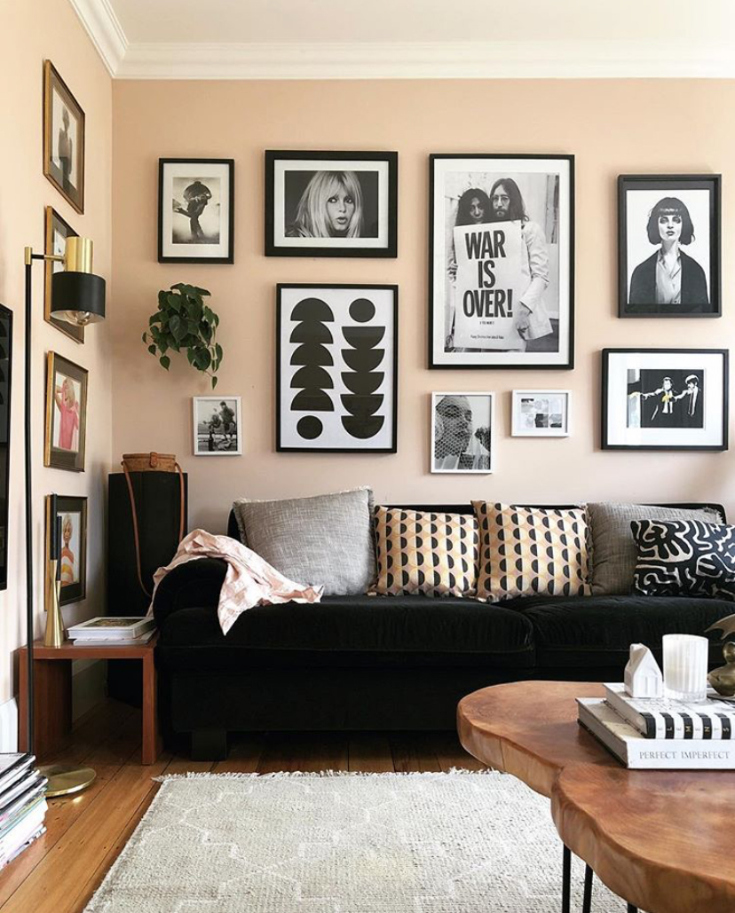 Pale pink and black living room decor inspiration
