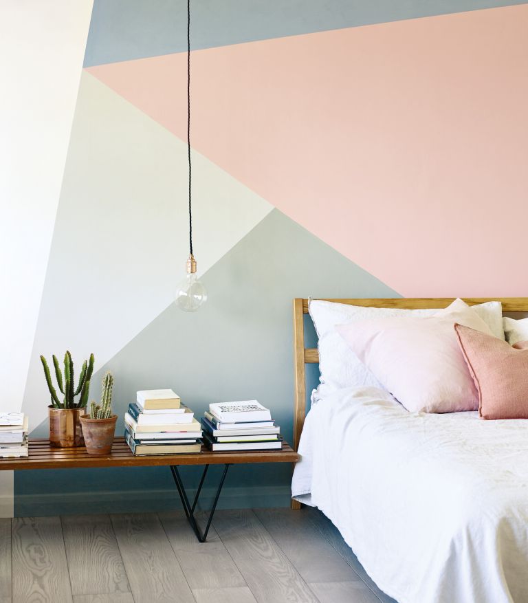 Pastel geometric painted wall by Fired Earth