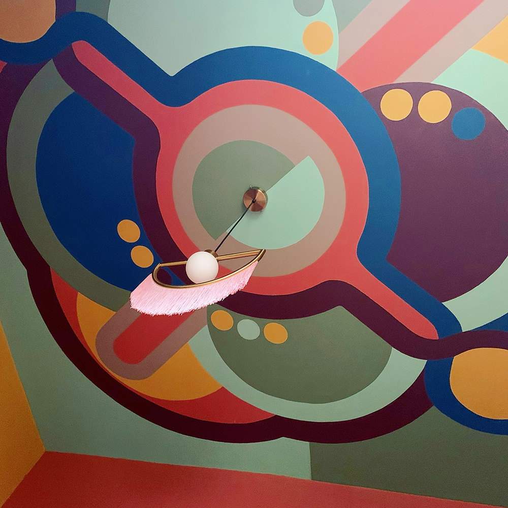 Colourful retro inspired ceiling mural 