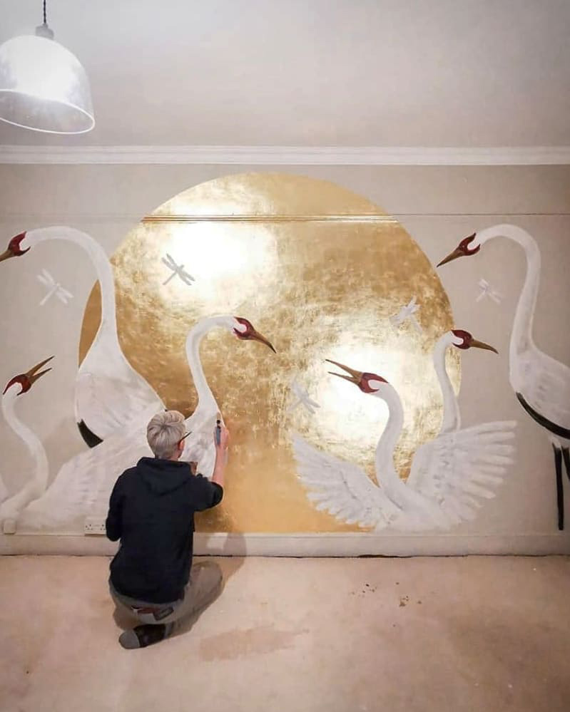 Hand painted gold foil wall mural by Bland Design