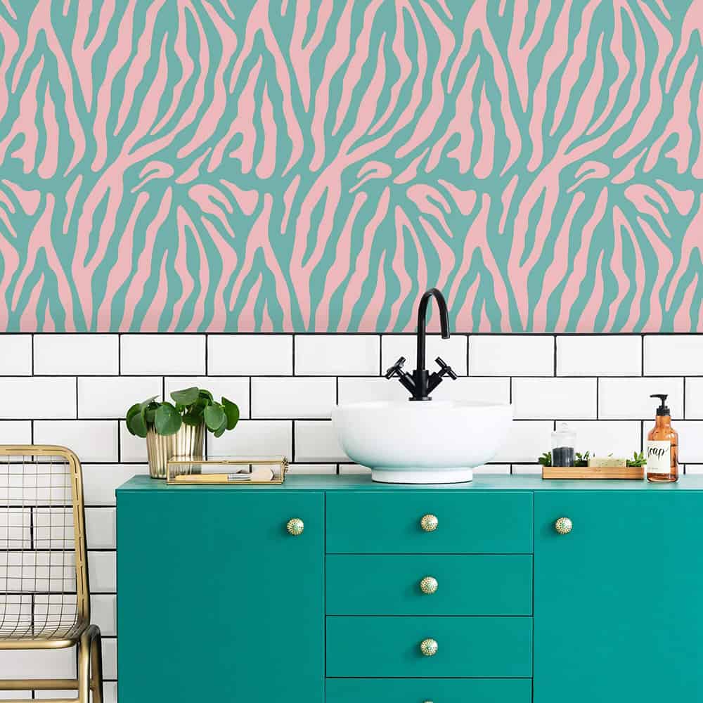 Inspiring colourful wallpapers - Abstract zebra print wallpaper in pink and mint green, by Lust Home