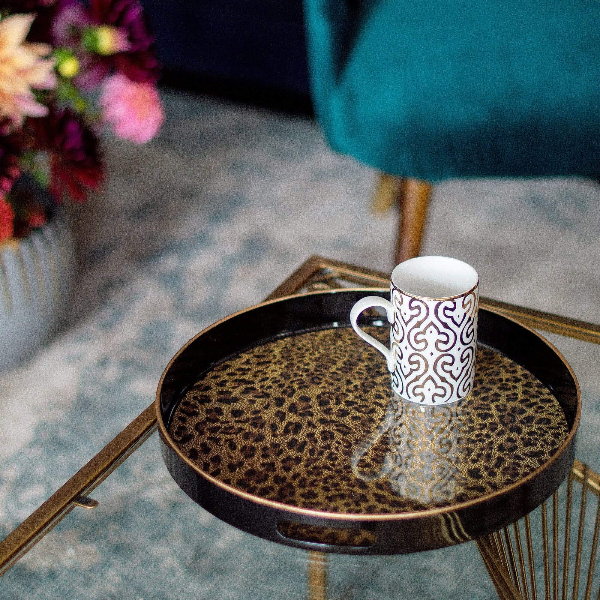 Round Leopard Print Tray